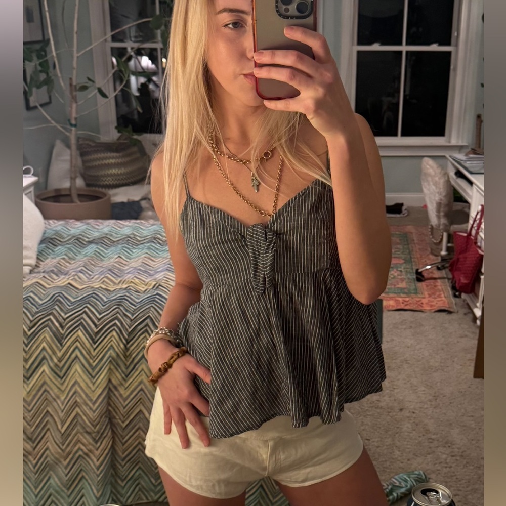 Abercrombie & Fitch Navy and White Pinstripe Tank Top